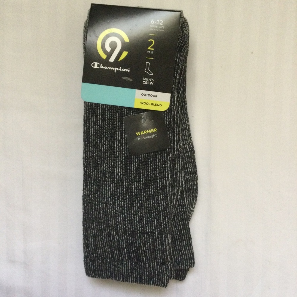Champion C9 Wool Blend Mens Crew Socks 2 Pairs NWT